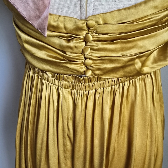 Anthropologie, New, Yellow Silk Colorblocked Silk Midi Halter Sun Dress, Size 14 - Picture 11 of 16